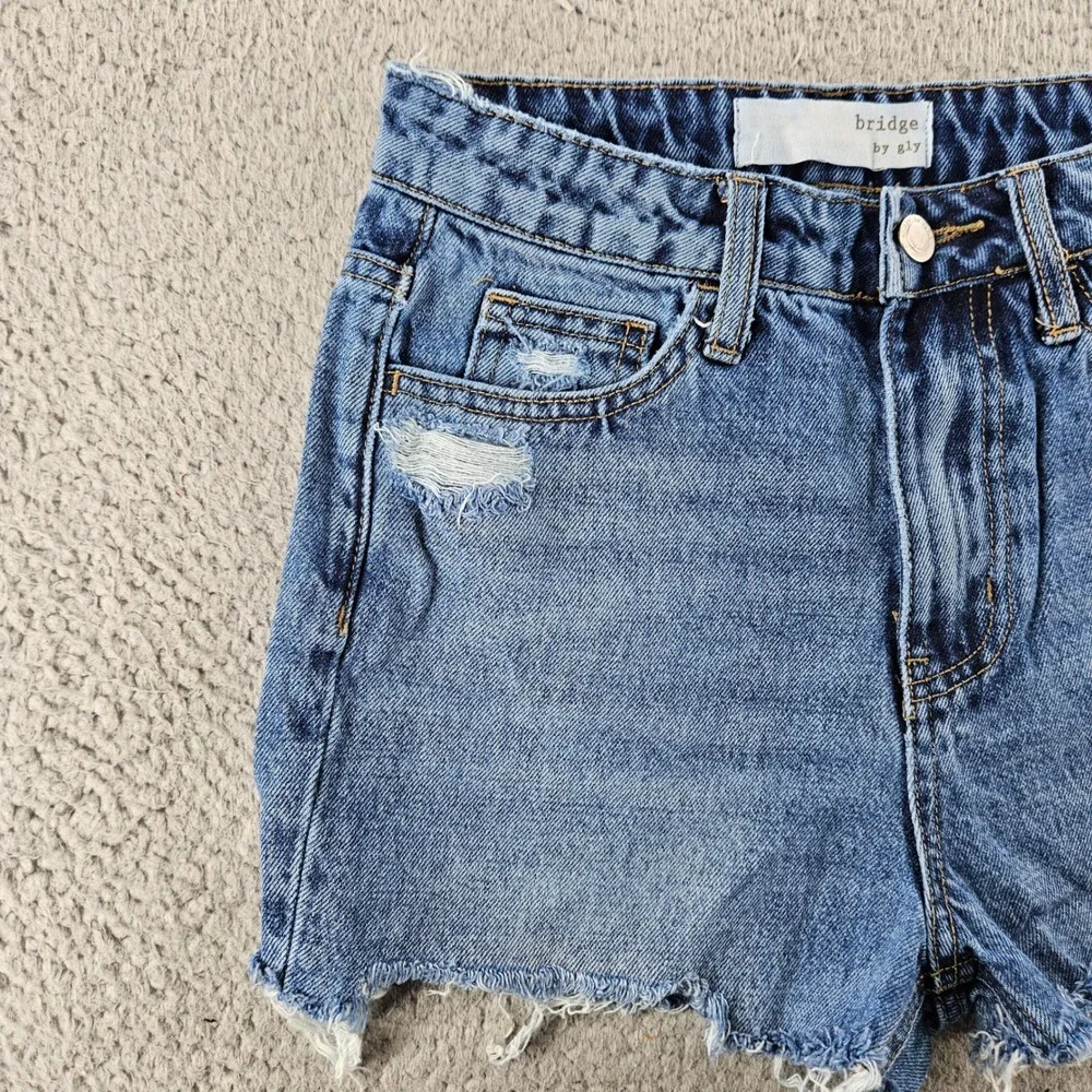 Bridge by Gly Jean Shorts‎ Wonmens 24 Blue Mom Fit Distressed Denim Boho Beach